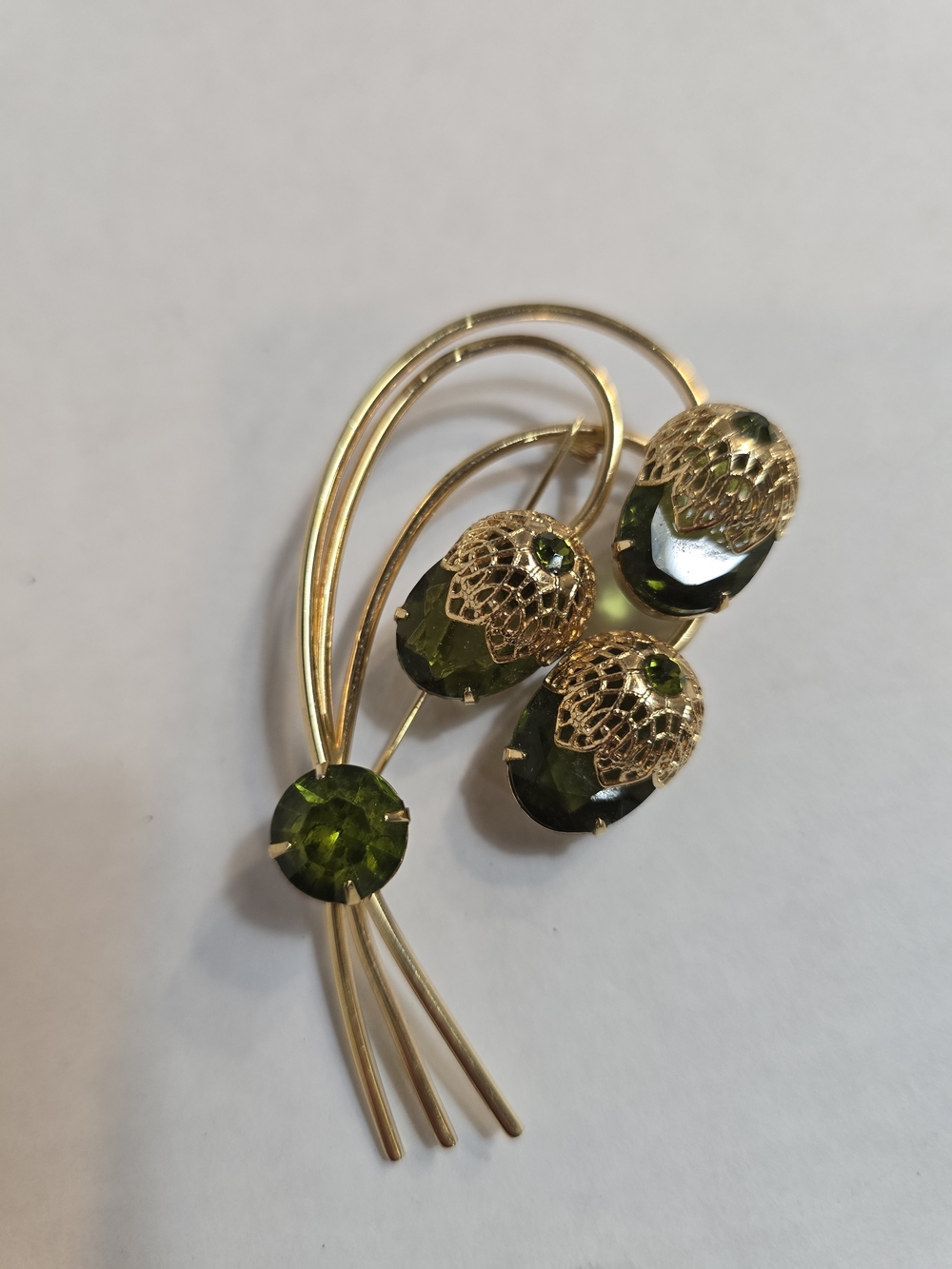 Sarah Coventry Gold-Tone Brooch with Green Crystal Blooms